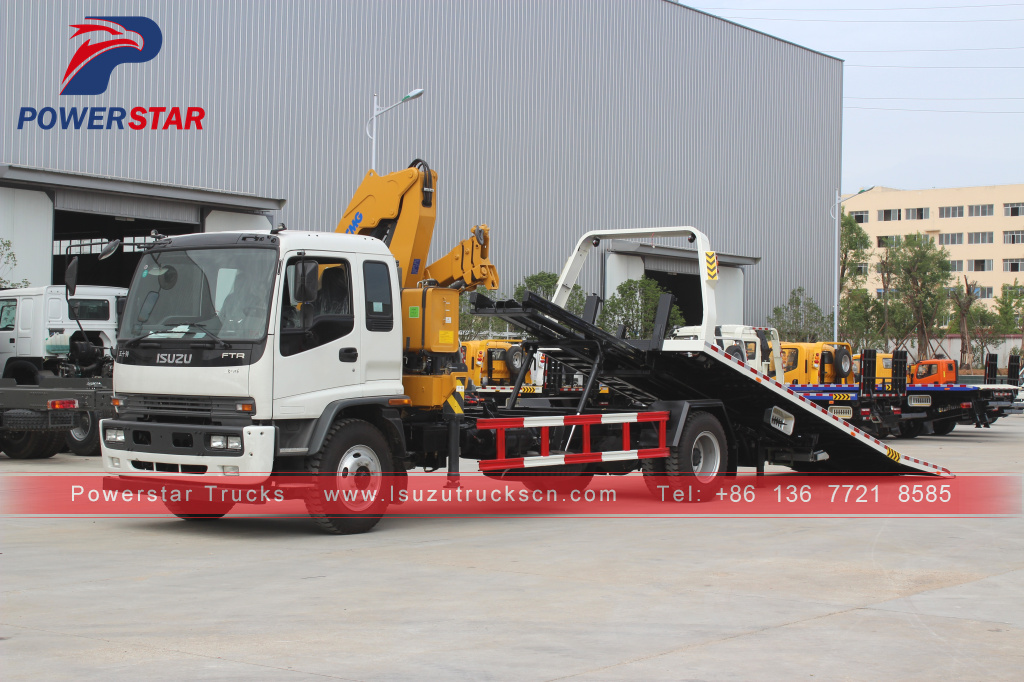 Novo caminhão de reboque de plataforma de recuperação ISUZU FTR com guindaste de lança para venda