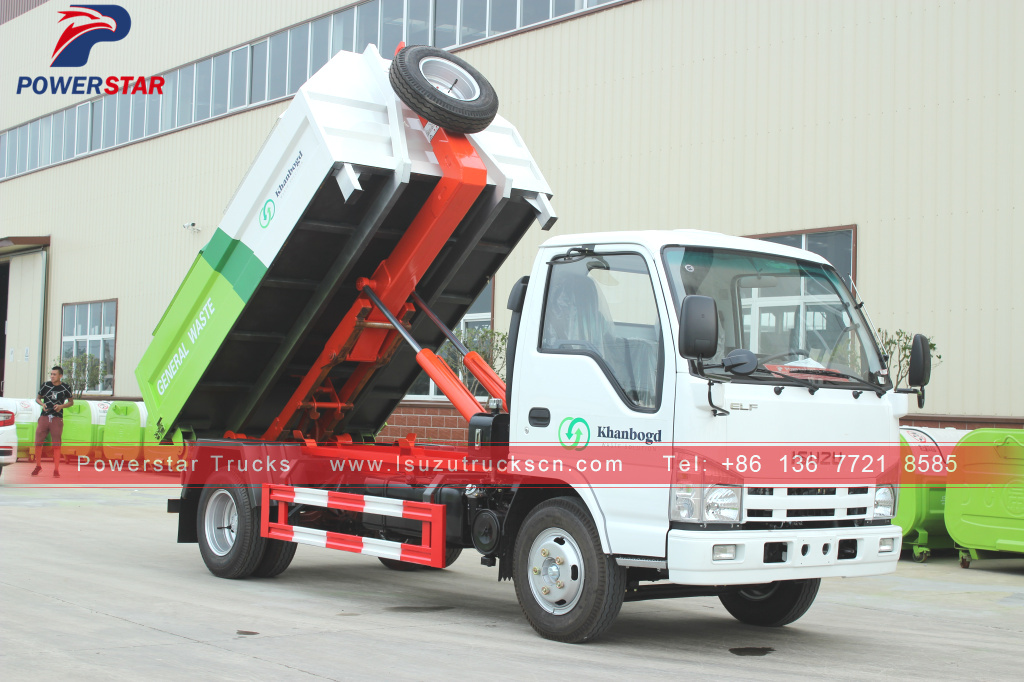 Mongolia Isuzu Carriage detachable garbage hooklift truck for sale