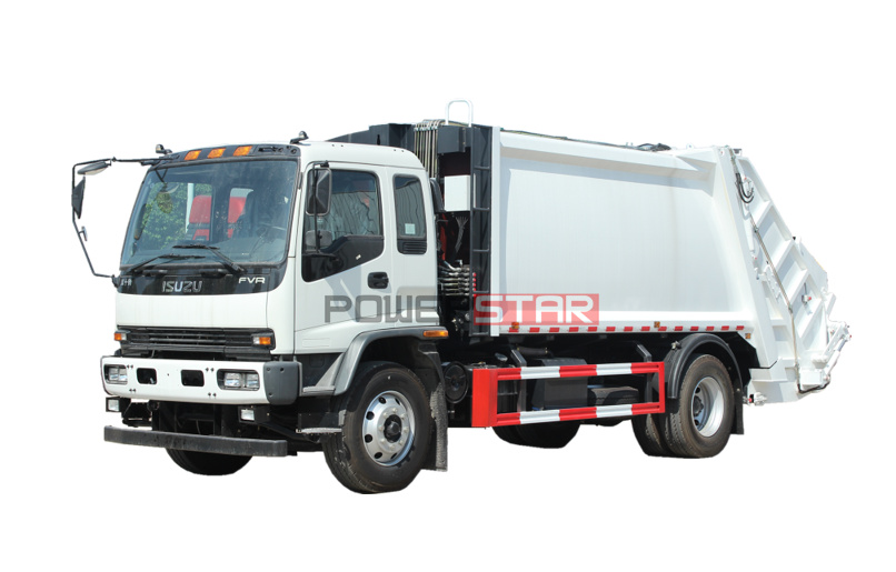 Caminhão compactador de coleta de lixo de resíduos de ajuste de barril ISUZU FVR