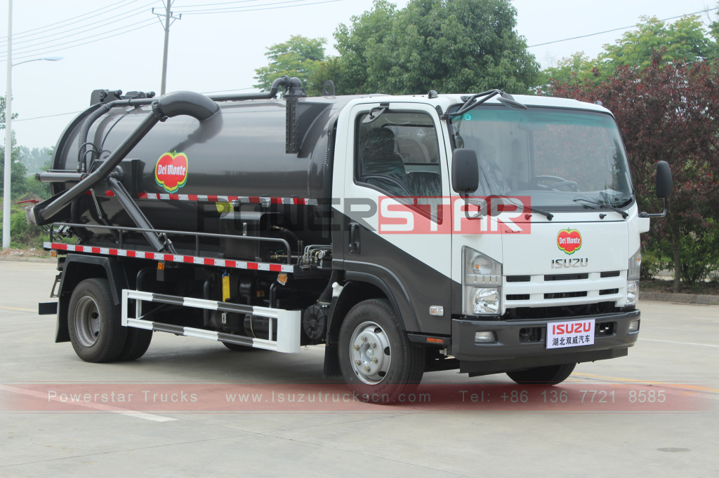 Filipinas Del monte ISUZU Caminhão de sucção a vácuo Caminhão de sucção a vácuo ISUZU ELF 4X2 Vácuo de sucção de esgoto Tanke vehicel 8.000L