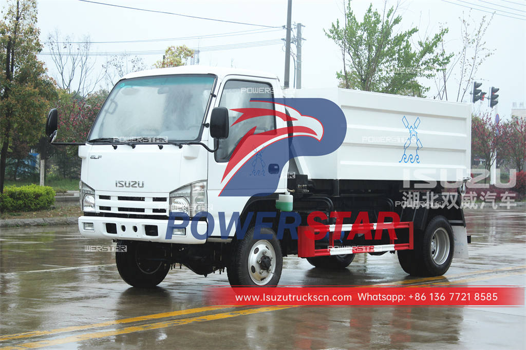 Caminhão de coleta de lixo com elevador de gancho ISUZU 4 × 4