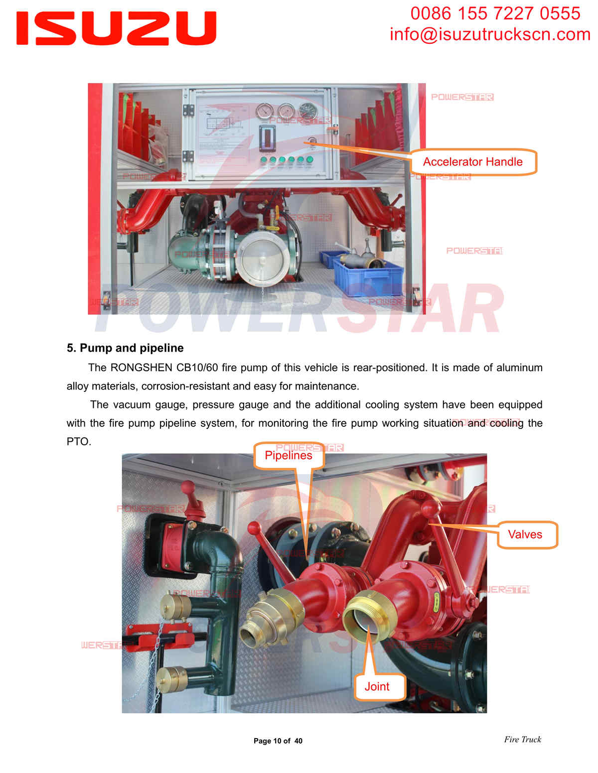 Painel de controle de caminhões de bombeiros Isuzu