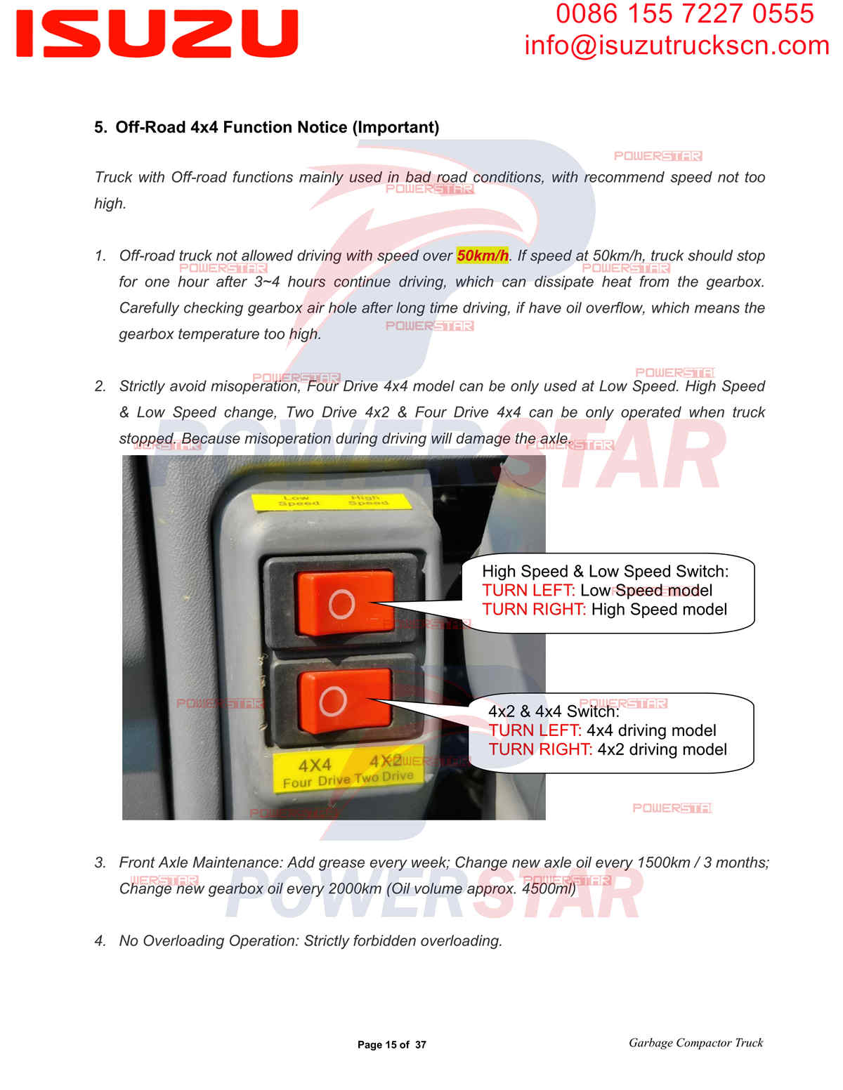 Manual de operação do compactador de lixo POWERSTAR