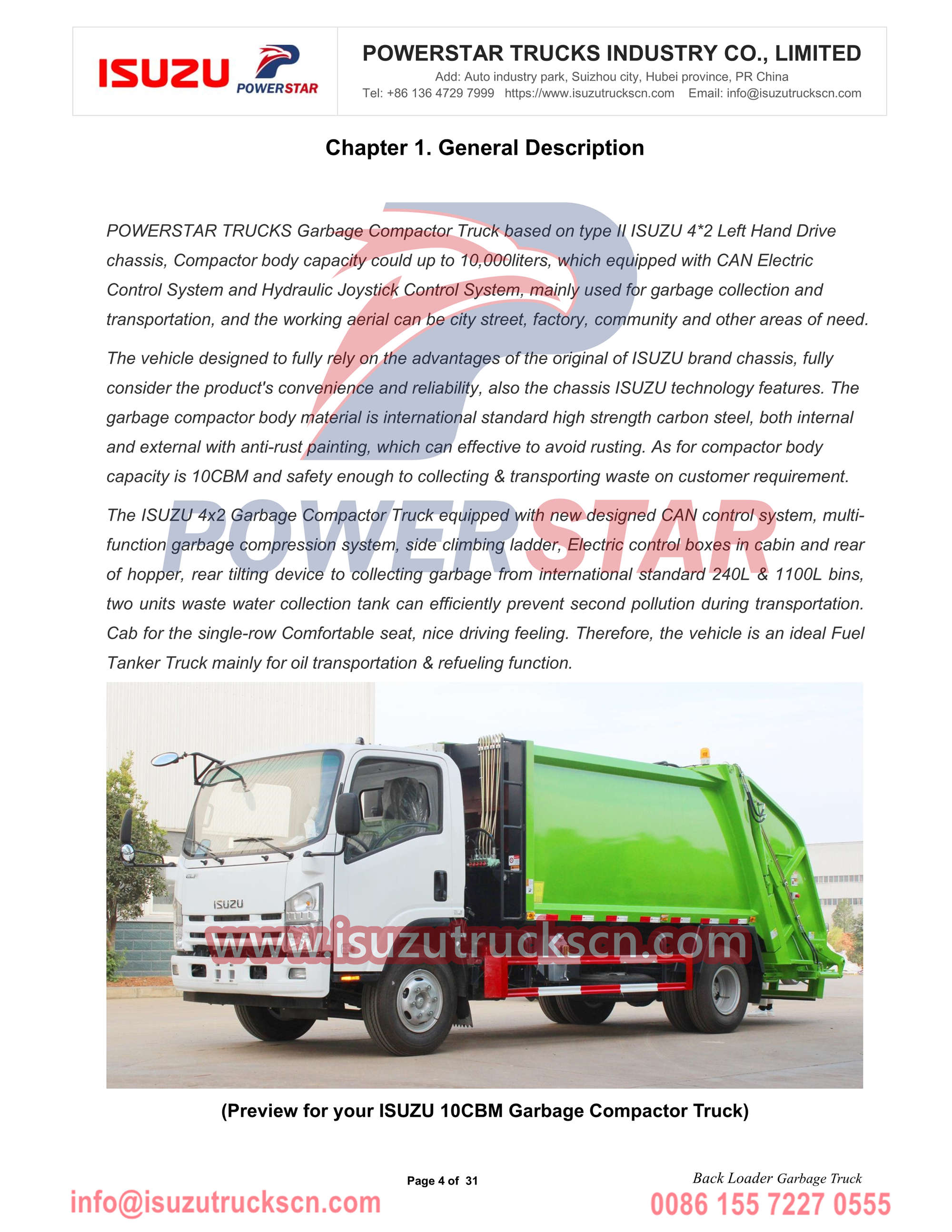 Exportação de caminhão compactador de lixo ISUZU NPR 10cbm Cabo Verde