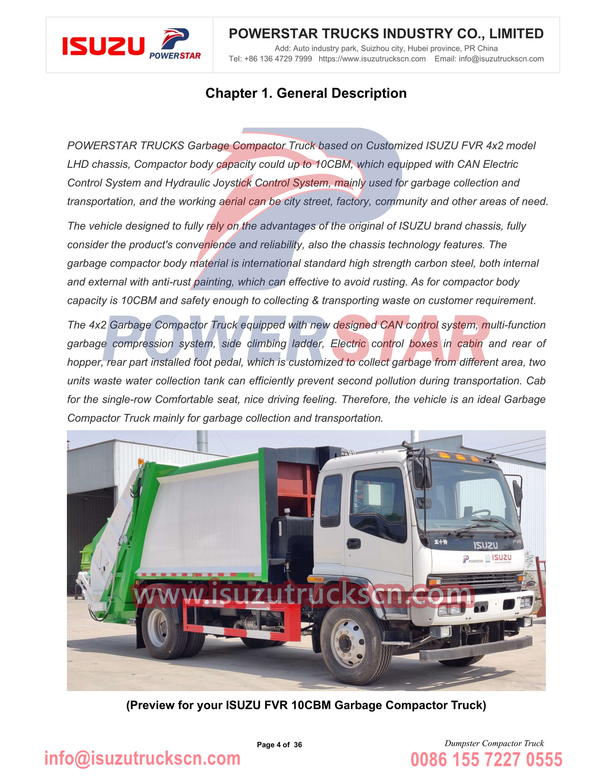 África Argélia Manual de operação do compactador de lixo ISUZU FTR