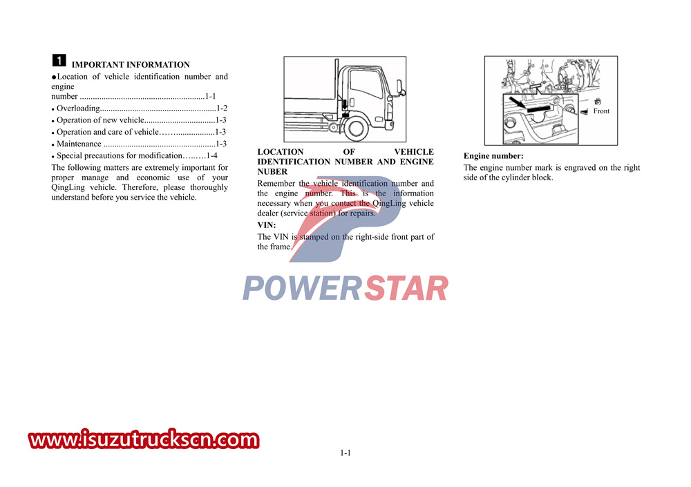 Manual do caminhão especial ISUZU 700p