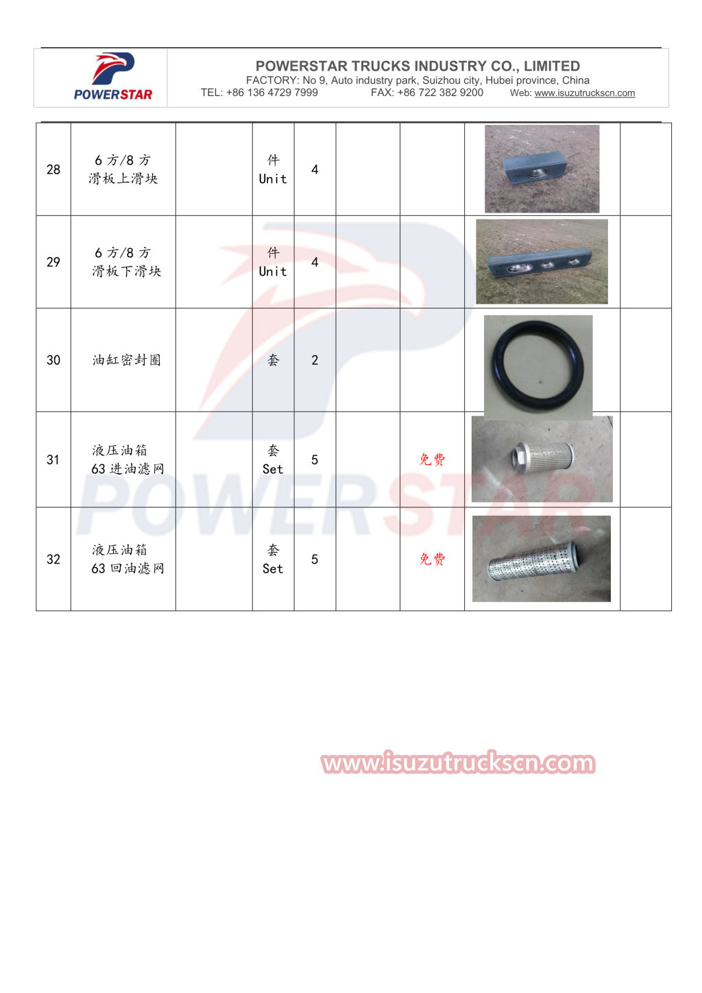 peças de reposição para caminhão de lixo de compressão isuzu