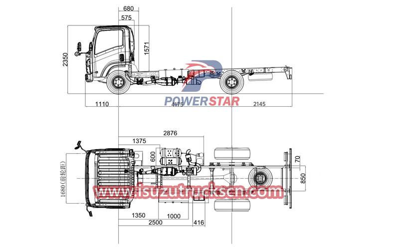 Technical drawing of Isuzu 700P 4x4 4175mm wheelbase off road truck chassis 