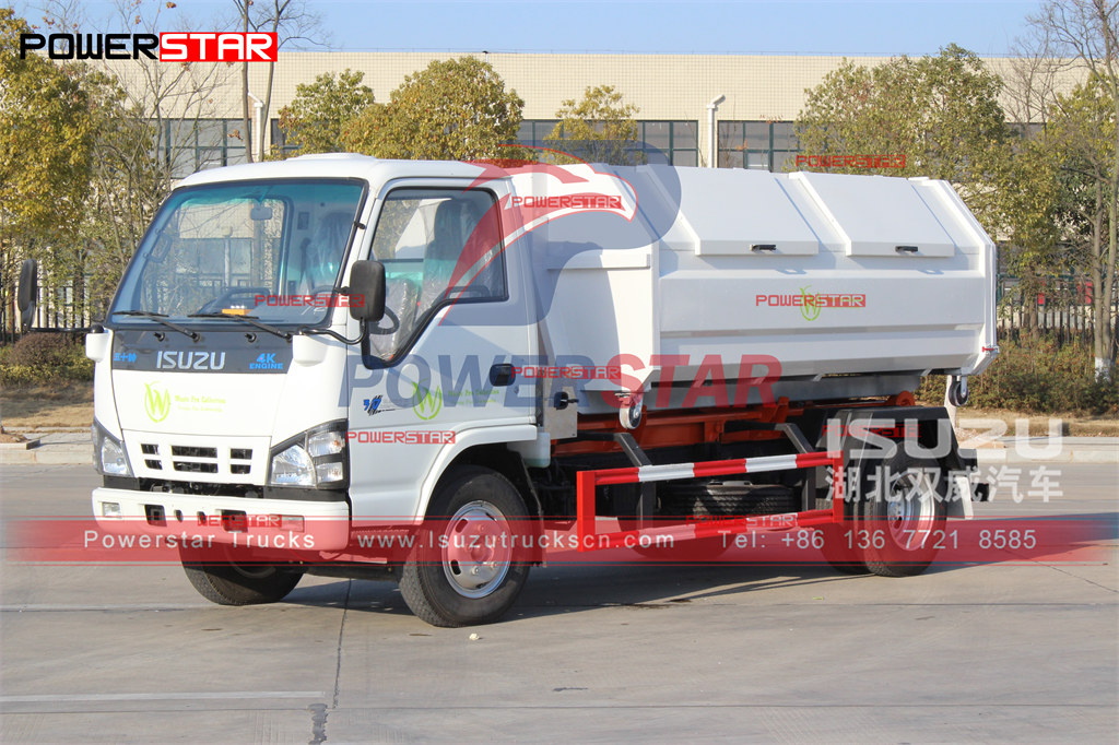 ISUZU NKR 4-6cbm caminhão elevador de gancho destacável transporte caminhão de lixo exportação para St Martin
    