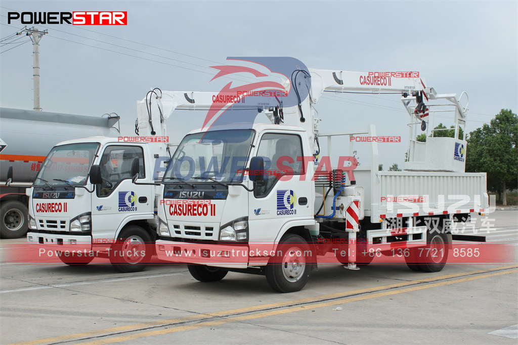 Caminhão ISUZU 600P NKR com guindaste de lança de 3,2 toneladas montado com caçamba para exportação no Camboja
    