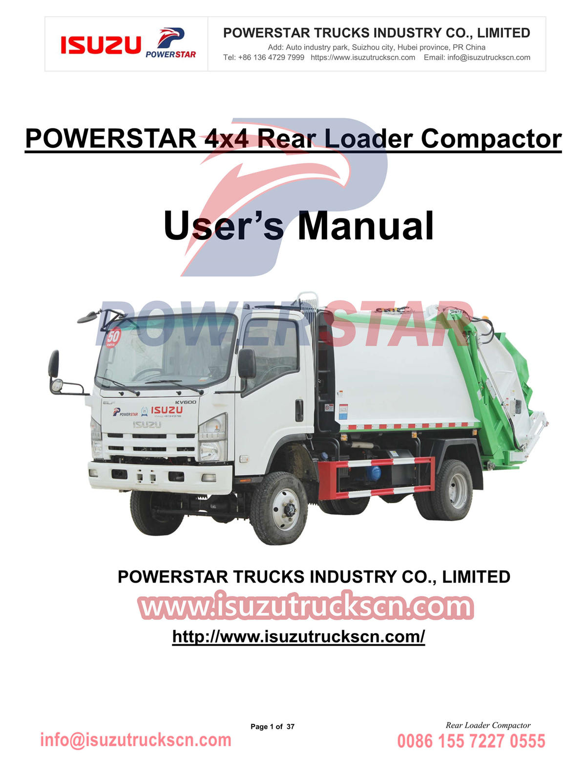 Manual de operação do compactador de lixo 6CBM das Filipinas ISUZU KV600
    