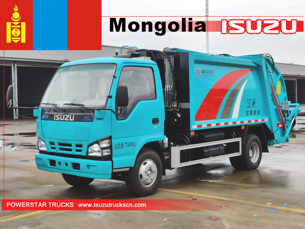 Mongólia - 1unit ISUZU NKR 600P Caminhão compactador de lixo com carregador traseiro
    