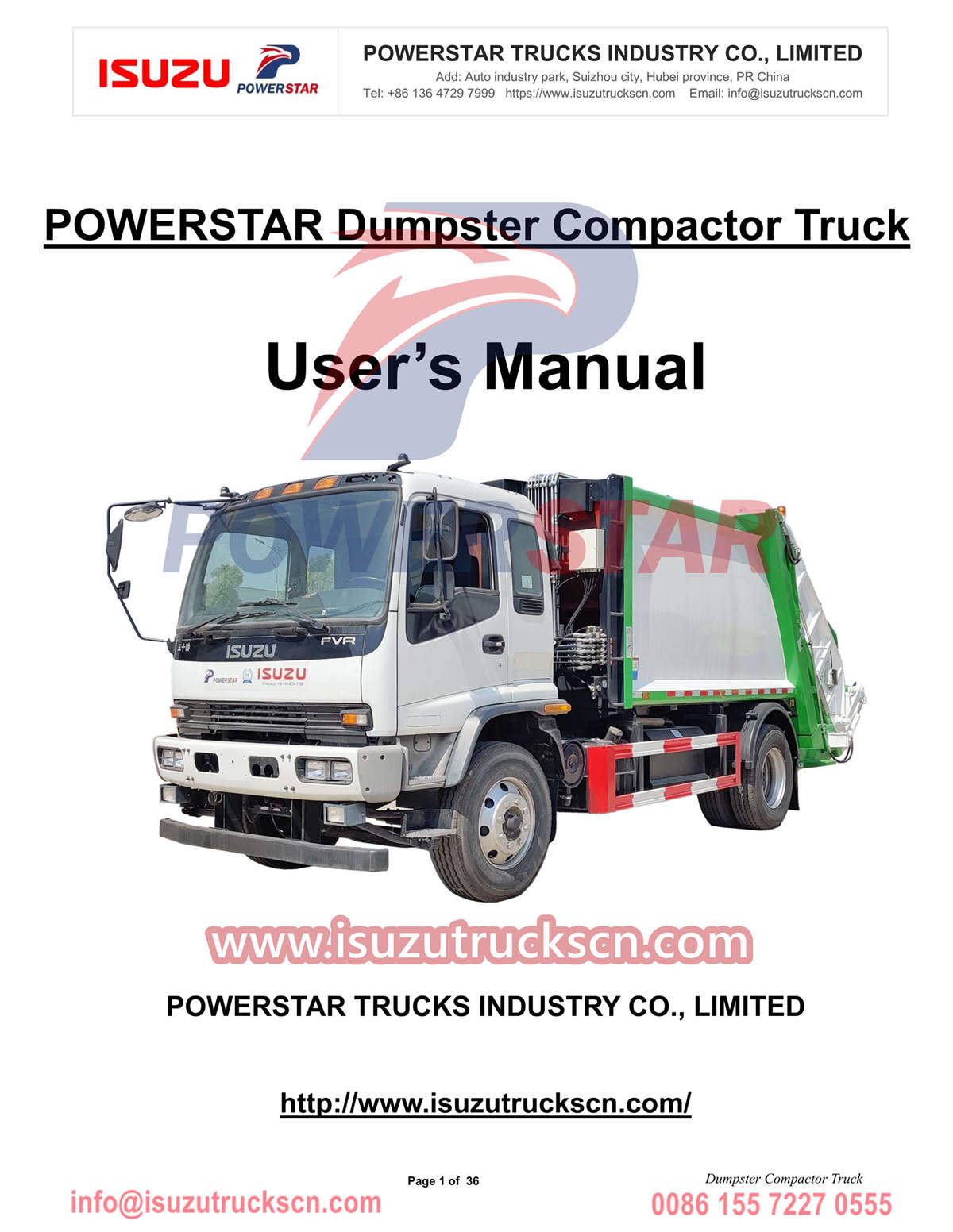 África Argélia Manual do compactador de lixo ISUZU FTR Dumpster
    