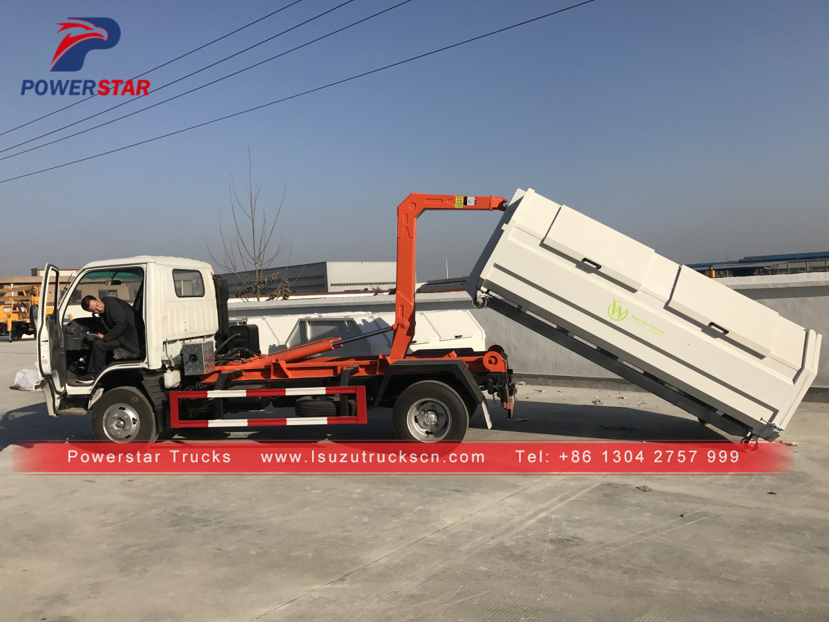 Marca Powerstar Isuzu 6 rodas Caminhão de lixo Hooklift com braço de gancho
    