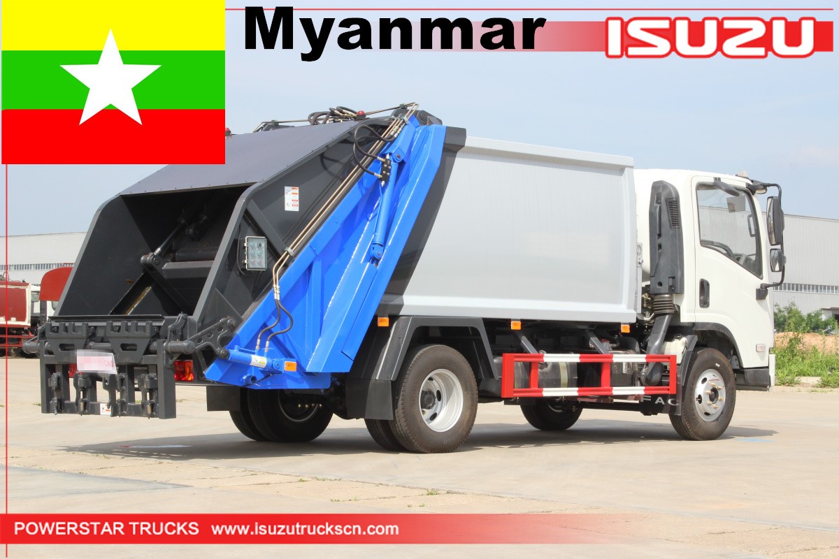 Mianmar - 1 unidade ISUZU caminhão compactador de lixo com carregamento traseiro
    