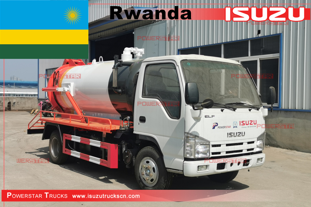 Ruanda - Caminhão móvel de sucção de esgoto ISUZU 4.000L, caminhão-tanque a vácuo
    