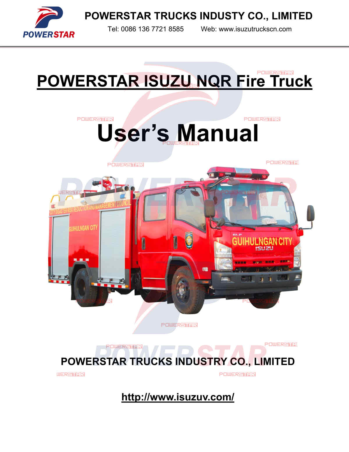 Manual do usuário de caminhões de combate a incêndio Davao ISUZU NQR 190HP das Filipinas
    